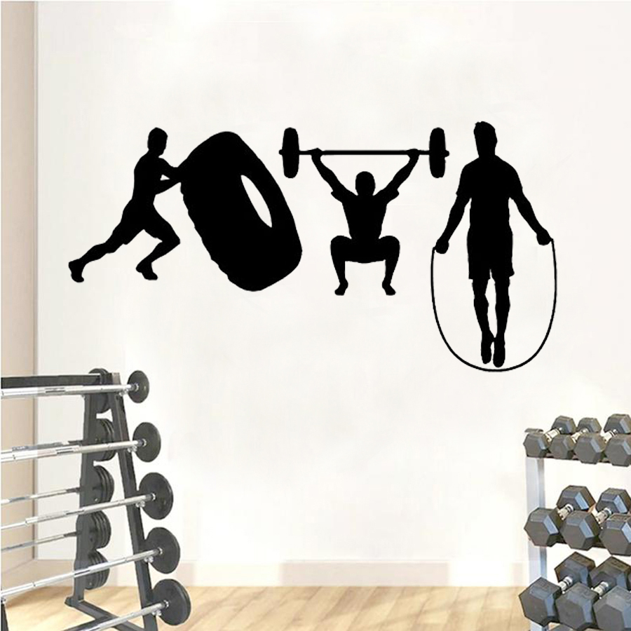 Home Gym Wallpaper - クロスフィット壁ステッカージムフィットネス壁デカールワークアウトモチベーションアート壁画男の子寝室の装飾の壁紙家の装飾