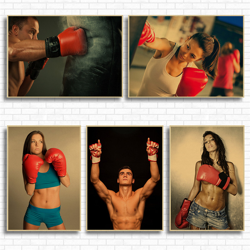 Home Gym Wallpaper - ボクシングフィットネスワークアウトクラフト紙絵画ポスターウォールステッカージム家の装飾
