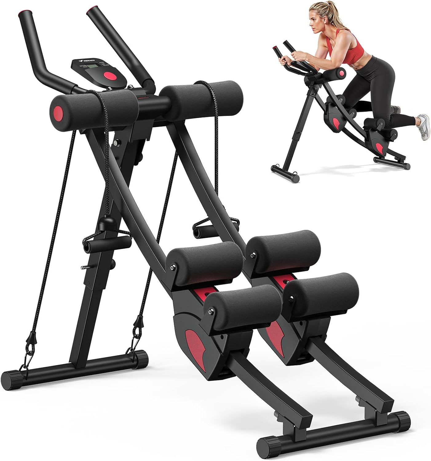 Home Gym Foldable - ホームジム、頑丈なスチール製、ブラック、耐荷重440ポンドの調節可能な腹筋トレーナー、折りたたみ式