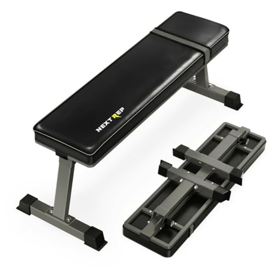 Home Gym Foldable - ホームジム用筋力トレーニングベンチ：耐荷重1300ポンドの頑丈な折りたたみ式フラットウェイトベンチ、黒色スチール製ベース、完全密閉型