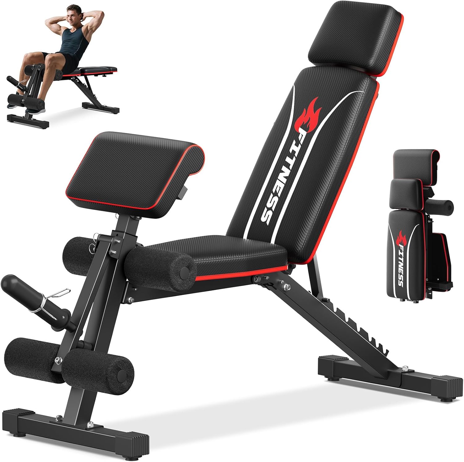 Home Gym Foldable - ホームジム折りたたみ式ウェイトベンチ、合金素材、シルバーカラー、耐荷重900ポンド、省スペース