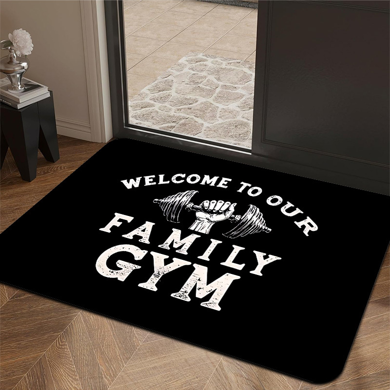 Home Gym Interior Design - ファミリージムダンベルスローガンプリントドアマットエントリー装飾ラグ滑り止めフロアマットホームジムエントランスインテリアレイアウト用