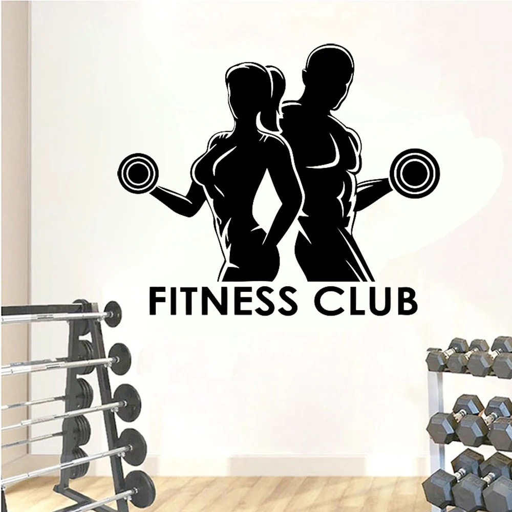 Home Gym Wallpaper - 男性女性ジム壁ステッカーフィットネスクラブスポーツ壁デカールビニールアート装飾ステッカー壁画リムーバブルジム装飾デカールC373