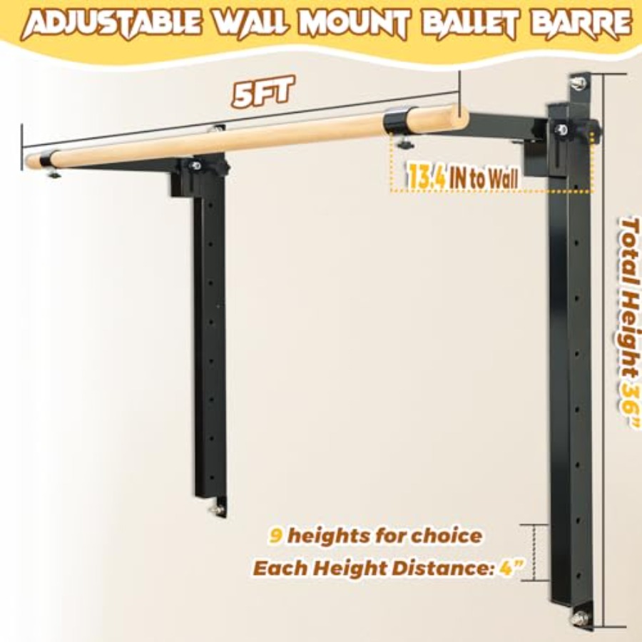 壁掛けバレエバー 4フィート/5フィート 高さ調節可能 折り - Home Gym Foldable のレビューと価格