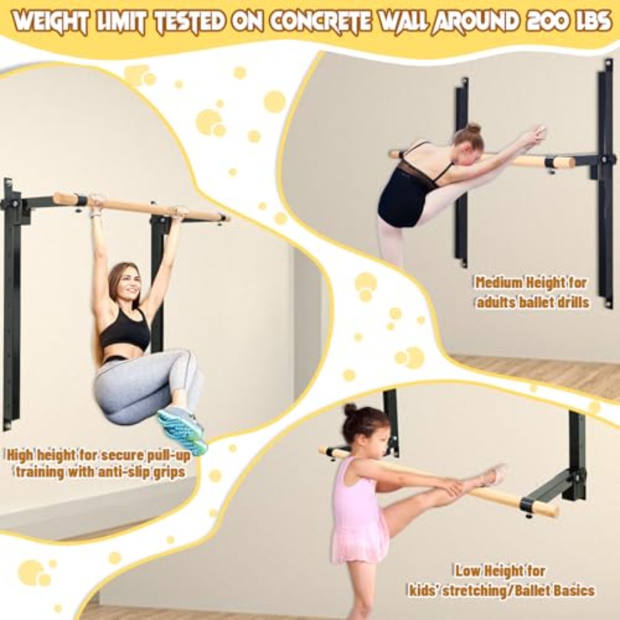 壁掛けバレエバー 4フィート/5フィート 高さ調節可能 折り - Home Gym Foldable のレビューと価格