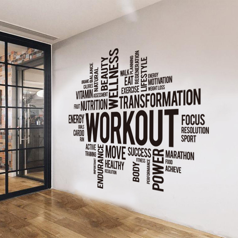 ジムトレーニングワードクラウドウォールステッカーオフィスクロ - Home Gym Wallpaper のレビューと価格