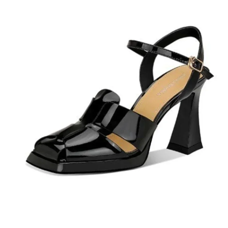 女性のハイヒールサンダルファッションパテントレザーローマンサ - Ankle Strap Attachment のレビューと価格