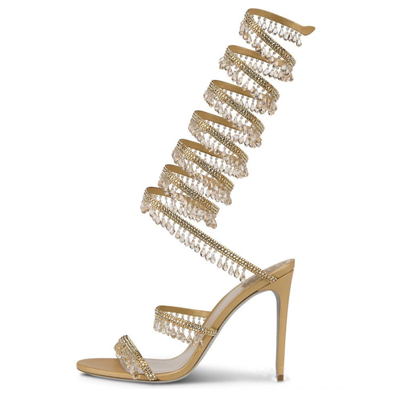 薄いハイヒールサンダル夏の新しいヘビの形をしたラップクリスタ - Ankle Strap Attachment のレビューと価格