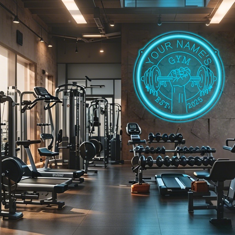 カスタムLEDジムネオンサインバーベルダンベルUSB壁飾りホ - Home Gym Interior Design のレビューと価格