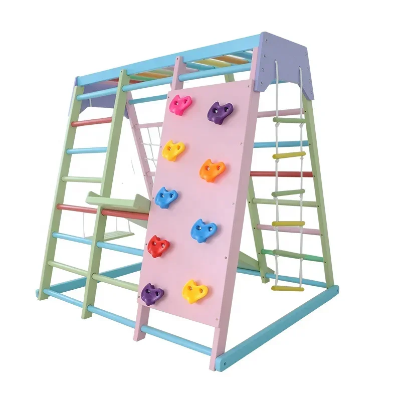 子供用木製クライミングフレーム屋内セット、ブランコ、滑り台、 - Home Gym For Kids のレビューと価格